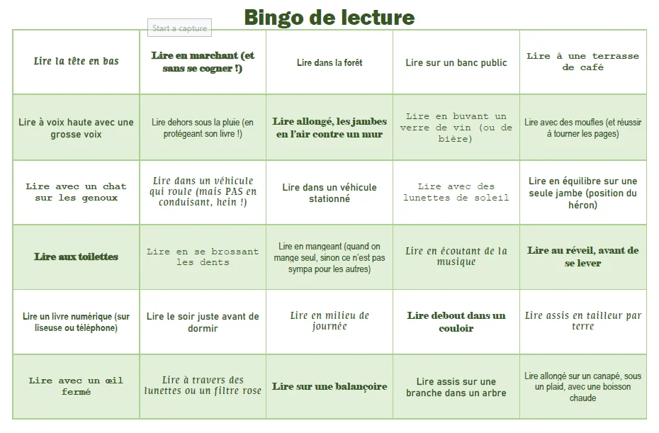 Bingo : 30 situations de lecture classiques ou farfelues